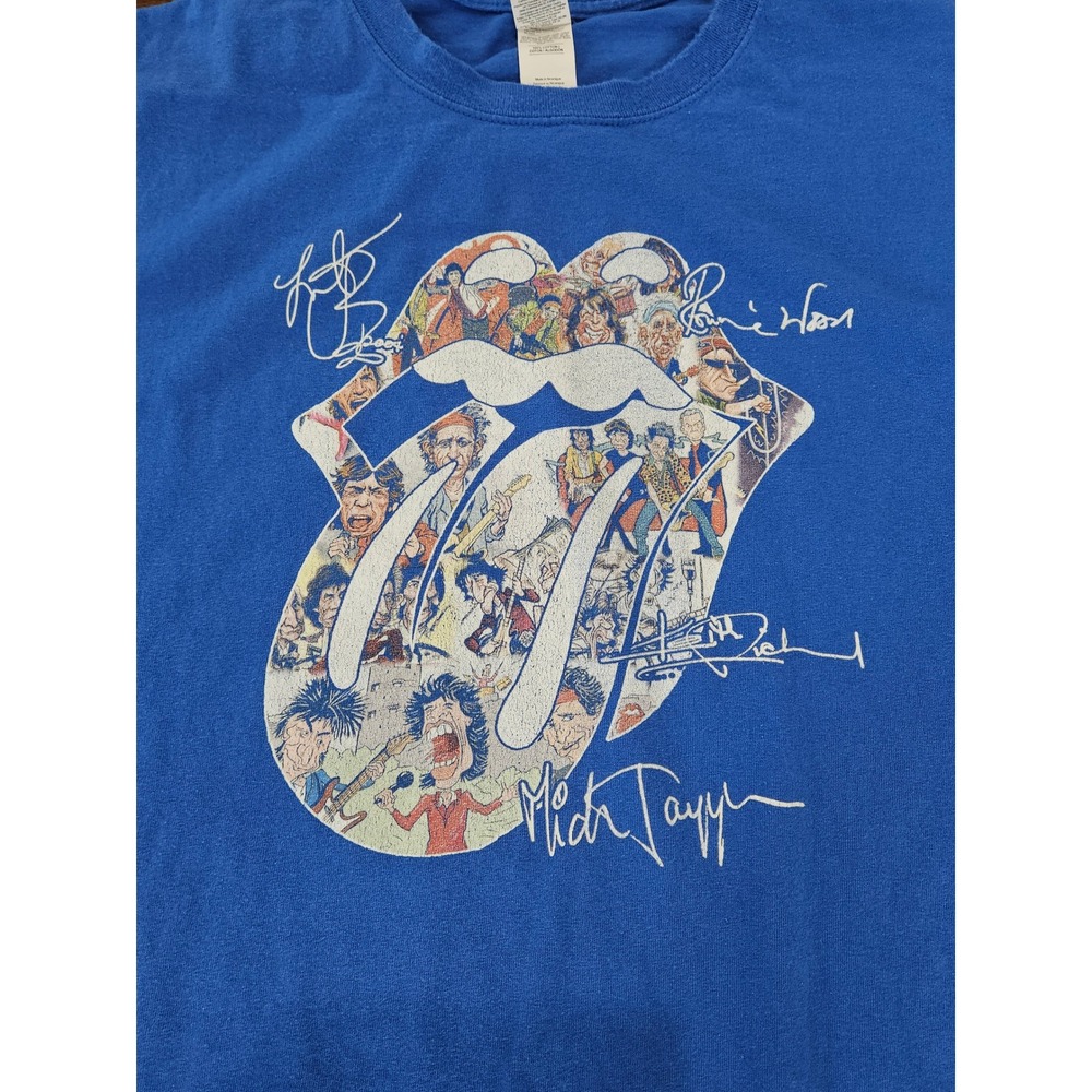 Y2K Rolling Stones Graphic T-Shirt Mens 4XL Blue Tongue Logo Signatures - Picture 1 of 7